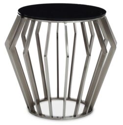 Orsina Modern Silver Round Table with Black Glass, Decent Silver Sidetable For Hallways, Elegant Bedside Table - thumbnail 6