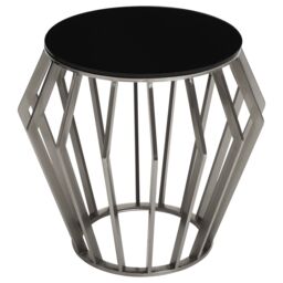 Orsina Modern Silver Round Table with Black Glass, Decent Silver Sidetable For Hallways, Elegant Bedside Table - thumbnail 2