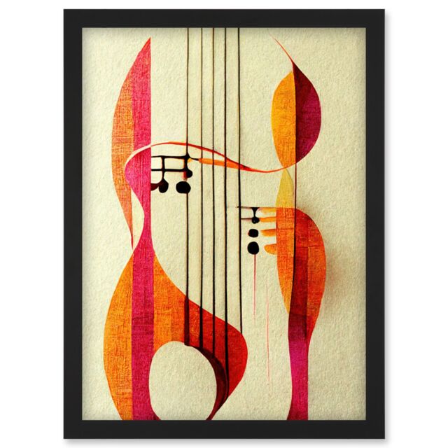 Artery8 Abstract Autumnal Boho Musical Music Symbol Clef in Cream Pink Copper Yellow Artwork Framed Wall Art Print A4 in Black - image 1