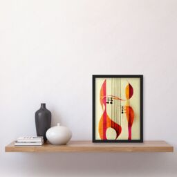 Artery8 Abstract Autumnal Boho Musical Music Symbol Clef in Cream Pink Copper Yellow Artwork Framed Wall Art Print A4 in Black - thumbnail 2