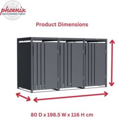 Phoenix Safe Company Phoenix Outdoor Triple Wheelie Bin Store for 3 x 240L Bins, Soft Close Metal Storage, Anthracite GB3300AA - Size: 800mm - thumbnail 3