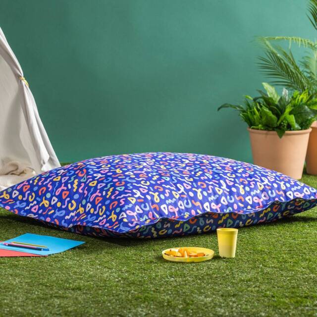 icon Kids Giant Bean Bag Floor Cushion Checkfetti Print Multi Coloured in Blue - image 1