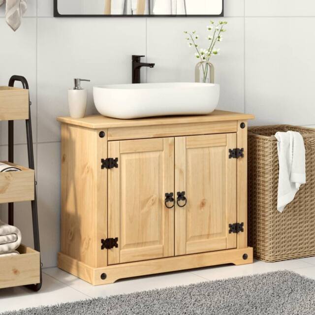 Berkfield Home Beautiful Bathroom Sink Cabinet Corona 73x33x60 cm Solid Wood Pine in Tan - Size: 73 x 33 x 60 cm - image 1