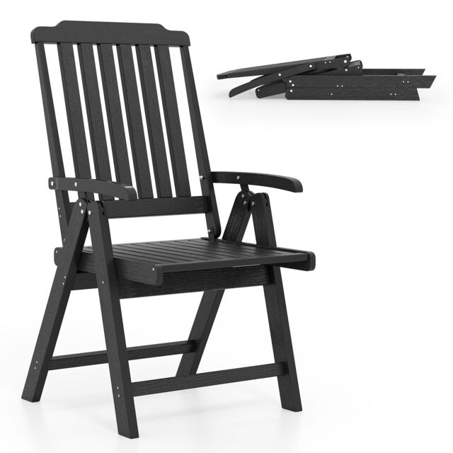 Gymax Folding Patio Chair All-Weather HDPE Outdoor Dining Chair With Armrest in Black - image 1