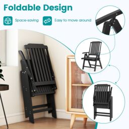 Gymax Folding Patio Chair All-Weather HDPE Outdoor Dining Chair With Armrest in Black - thumbnail 5