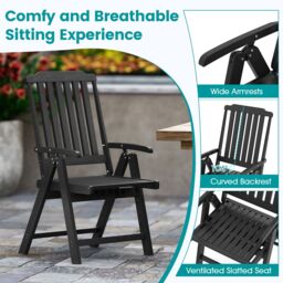 Gymax Folding Patio Chair All-Weather HDPE Outdoor Dining Chair With Armrest in Black - thumbnail 3