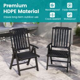 Gymax Folding Patio Chair All-Weather HDPE Outdoor Dining Chair With Armrest in Black - thumbnail 6