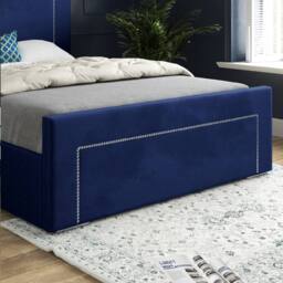 KDMD Lyminge Upholstered Blue Soft Velvet Designer Bed Frame - Size: Super King - thumbnail 6