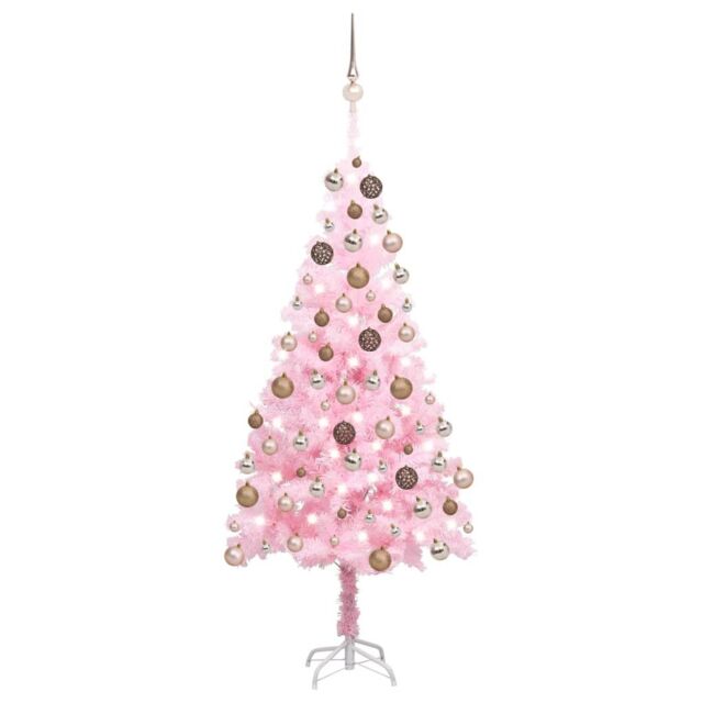 Berkfield Home Artificial Pre-lit Christmas Tree with Ball Set Pink 150 cm PVC - image 1