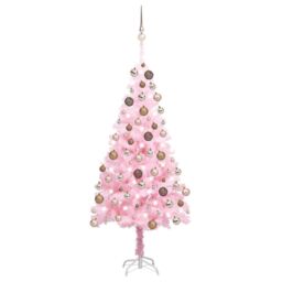 Berkfield Home Artificial Pre-lit Christmas Tree with Ball Set Pink 150 cm PVC - thumbnail 1