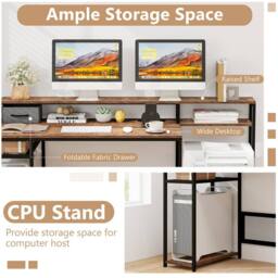 Costway 170CM Computer Desk w/Monitor Stand & File Drawer Writing Desk in Brown - thumbnail 7
