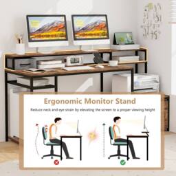 Costway 170CM Computer Desk w/Monitor Stand & File Drawer Writing Desk in Brown - thumbnail 9