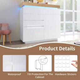 Fascinate High-Gloss White App-Controlled RGB LED Chest of Drawers & Sideboard - thumbnail 8