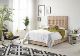 Somnior Galaxy Sprung Memory Foam Divan Bed with Headboard In Plush Fabric in Beige - Size: Single - thumbnail 2
