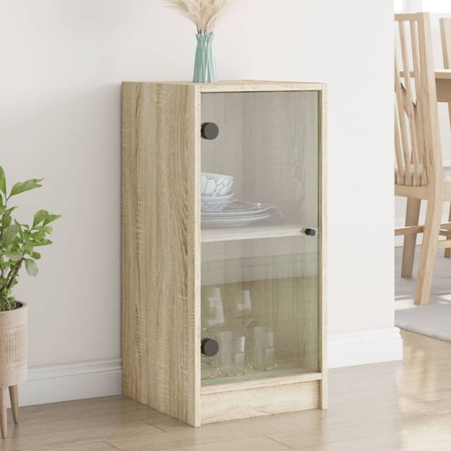 Berkfield Home Side Cabinet with Glass Doors Sonoma Oak 35x37x75.5 cm in Brown - image 1
