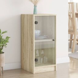 Berkfield Home Side Cabinet with Glass Doors Sonoma Oak 35x37x75.5 cm in Brown - thumbnail 1