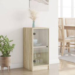 Berkfield Home Side Cabinet with Glass Doors Sonoma Oak 35x37x75.5 cm in Brown - thumbnail 3