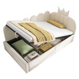 ModernLuxe Upholstered Daybed with Hydraulic Storage, Single Sofa Bed in Beige - thumbnail 7