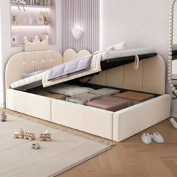 ModernLuxe Upholstered Daybed with Hydraulic Storage, Single Sofa Bed in Beige - thumbnail 8