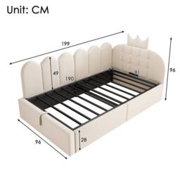 ModernLuxe Upholstered Daybed with Hydraulic Storage, Single Sofa Bed in Beige - thumbnail 2