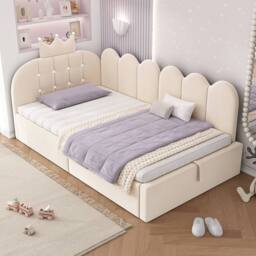 ModernLuxe Upholstered Daybed with Hydraulic Storage, Single Sofa Bed in Beige - thumbnail 9