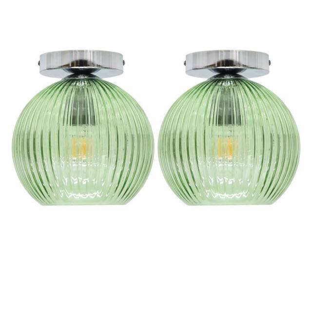 First Choice Lighting Set of 2 Betchley - Green Ribbed Glass Globe Chrome Ceiling Lights - image 1