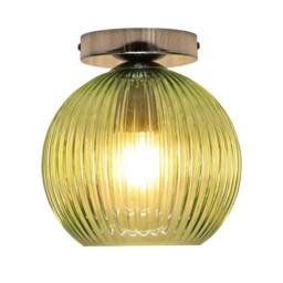 First Choice Lighting Set of 2 Betchley - Green Ribbed Glass Globe Chrome Ceiling Lights - thumbnail 3