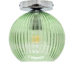First Choice Lighting Set of 2 Betchley - Green Ribbed Glass Globe Chrome Ceiling Lights - thumbnail 2