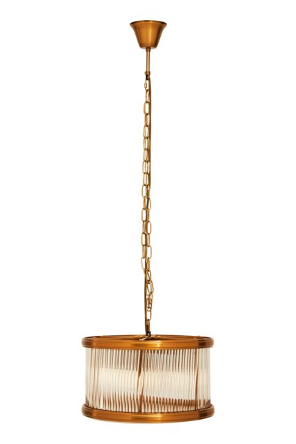 Orsina 5 Bulb Drum Pendant Light, Chrome Frame with Fluted Glass Panels, Chic Art Deco Ceiling Light Fixture in Brown - image 1