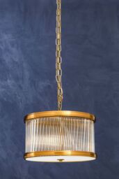 Orsina 5 Bulb Drum Pendant Light, Chrome Frame with Fluted Glass Panels, Chic Art Deco Ceiling Light Fixture in Brown - thumbnail 3