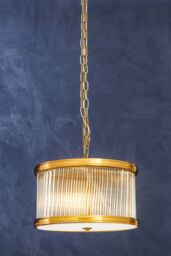 Orsina 5 Bulb Drum Pendant Light, Chrome Frame with Fluted Glass Panels, Chic Art Deco Ceiling Light Fixture in Brown - thumbnail 2