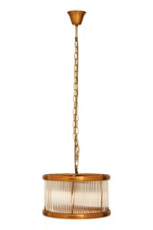 Orsina 5 Bulb Drum Pendant Light, Chrome Frame with Fluted Glass Panels, Chic Art Deco Ceiling Light Fixture in Brown