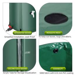 EONLION 50L Collapsible Rain Barrel Water Collection System Rain in Green - Size: 500mm - thumbnail 4