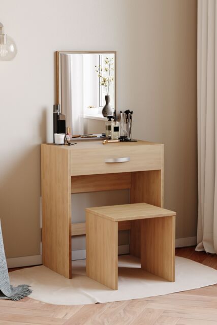 Home Discount Vida Designs Isla Dressing Table Set with Built-in Mirror & Stool in Brown - image 1