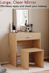 Home Discount Vida Designs Isla Dressing Table Set with Built-in Mirror & Stool in Brown - thumbnail 5