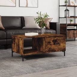 Berkfield Home Coffee Table Smoked Oak 90x50x40 cm Engineered Wood in Brown - Size: 90 x 50 x 40 cm - thumbnail 2