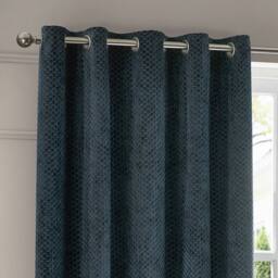 Paoletti Neptune Fully Lined Velvet Eyelet Curtain Pair in Navy - Size: 168 cm width x 229 cm drop - thumbnail 3