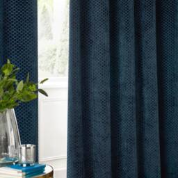 Paoletti Neptune Fully Lined Velvet Eyelet Curtain Pair in Navy - Size: 168 cm width x 229 cm drop - thumbnail 5