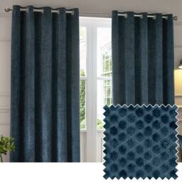 Paoletti Neptune Fully Lined Velvet Eyelet Curtain Pair in Navy - Size: 168 cm width x 229 cm drop - thumbnail 1