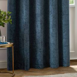 Paoletti Neptune Fully Lined Velvet Eyelet Curtain Pair in Navy - Size: 168 cm width x 229 cm drop - thumbnail 4