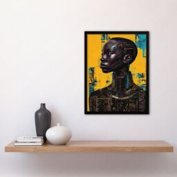 "Artery8 Futuristic Beautiful African Woman Painting Framed Art Print in Mustard - Size: W12"" x H16""" - thumbnail 4