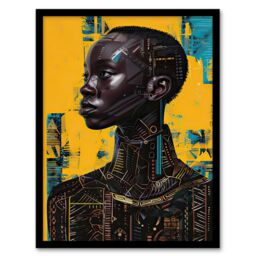 "Artery8 Futuristic Beautiful African Woman Painting Framed Art Print in Mustard - Size: W12"" x H16""" - thumbnail 1