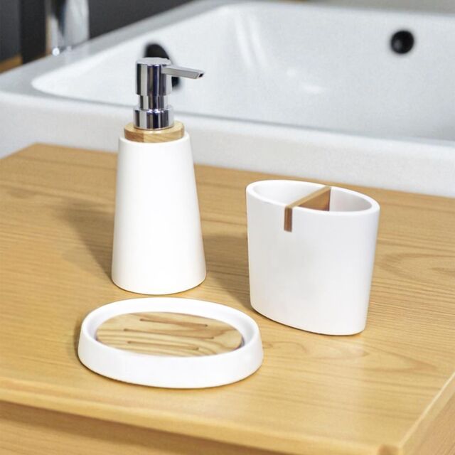 Showerdrape Sonata Black & Bamboo 3 Piece Bathroom Accessory Set in White - image 1