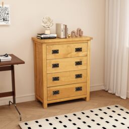 Cabinet Bits Lugo 4 Drawer Chest of Drawers Bras Drop Handle in Light Brown - thumbnail 1