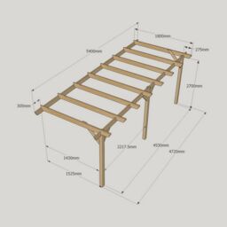 Rutland County Garden Furniture Ltd Wall Mounted Garden Pergola 3 Posts, Wood, L180 x W540 x H270cm, Green - thumbnail 4