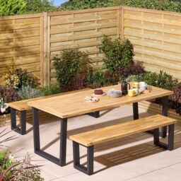 Rowlinsons Stockholm Six Seater Wooden Bench Set in Brown - thumbnail 2