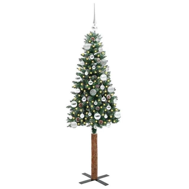 Berkfield Home Elegant Slim Christmas Tree with 150 LEDs Green & White 150 cm - image 1