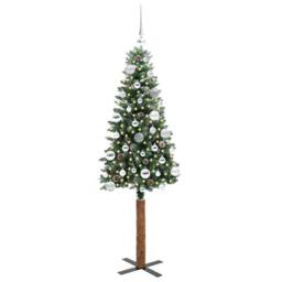 Berkfield Home Elegant Slim Christmas Tree with 150 LEDs Green & White 150 cm - thumbnail 1