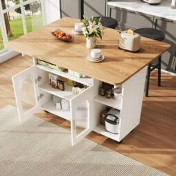 Rolipo White Foldable Kitchen Island Cart & Buffet Storage Cabinet - thumbnail 2