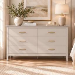 Merax 6 Drawer Chest of Drawers Wide Bedroom Storage Cabinet Modern Style in Beige - thumbnail 3